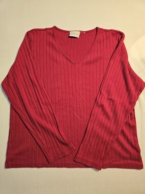Liz Claiborne Ribbed V-Neck Sweater - Red - No Size Tag Looks Like 1x